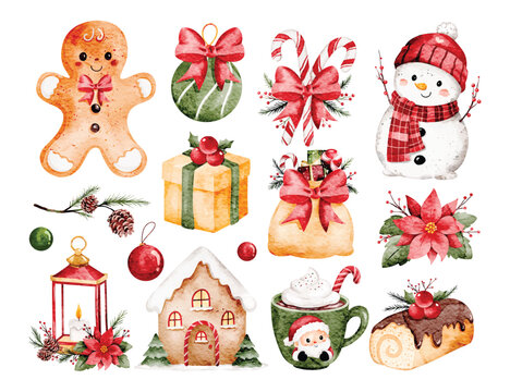 Watercolor Illustration Set of Christmas Elements