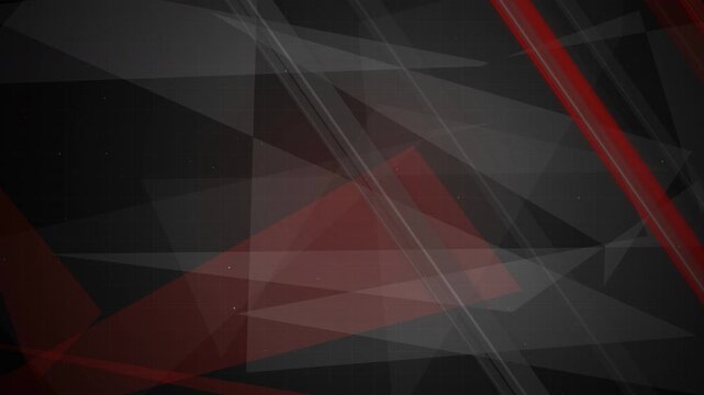 Abstract low-poly background with moving red and grey diagonal stripes, ideal for tech presentations, gaming streams and motion graphics projects