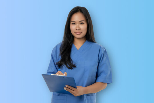 Medical worker preparing to assist patients with clipboard