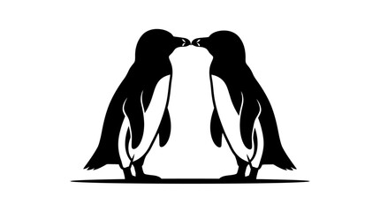Fototapeta premium Black and white vector illustration of two cute penguins kissing, symbolizing love, romance, and wildlife unity