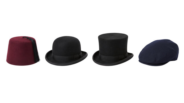 fez bowler top hat and flat cap isolated on transparent background png