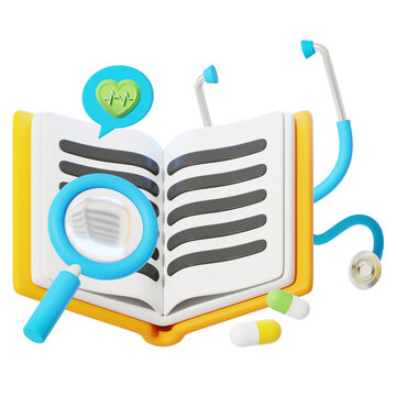 Medical Book and Healthcare Research 3D Illustration
