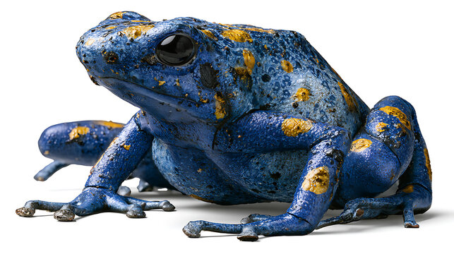 Blue poison dart frog isolated on transparent background detailed texture