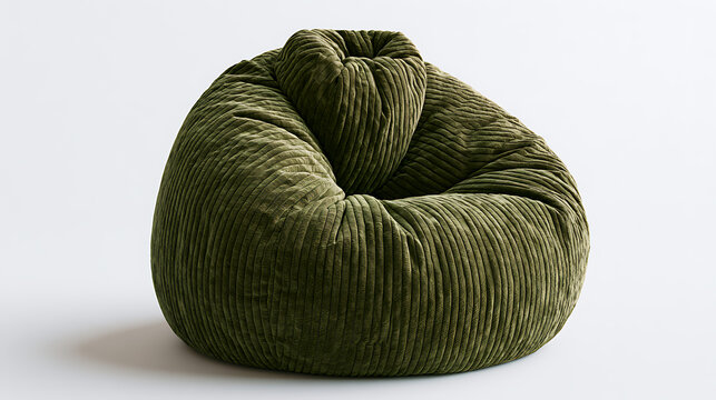Olive green corduroy bean bag chair against a white background