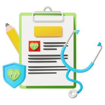 Medical Examination Clipboard with Stethoscope 3D Illustration
