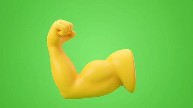 Flexing muscle 3d emoji arms on green background