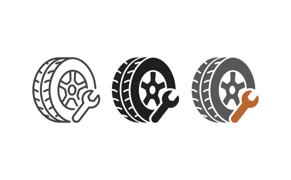 Tire repair service icons vector illustration set on a white background