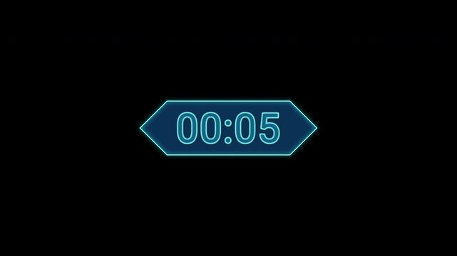 Digital Blue Clock Countdown Sequence from Ten Seconds with Futuristic Electronic Design