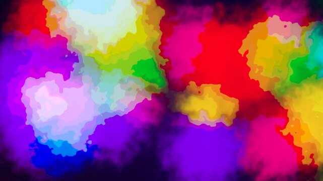 Vibrant colorful abstract ink watercolor blotches blending on dark background, concept for video backgrounds, motion graphics and creative design