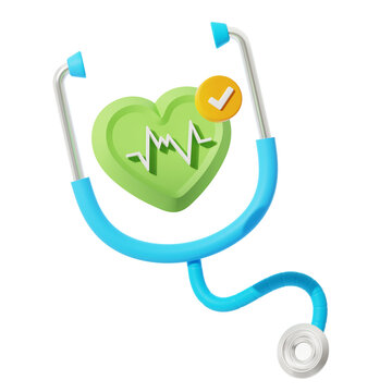 Heart Health and Stethoscope Medical Care 3D Illustration