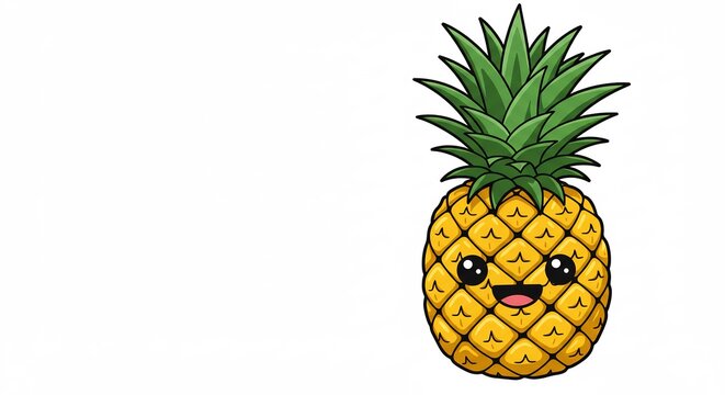 Cute Pineapple Character: A vibrant and cheerful pineapple illustration with a smiling face and expressive eyes, ready to bring a touch of tropical fun to any design.