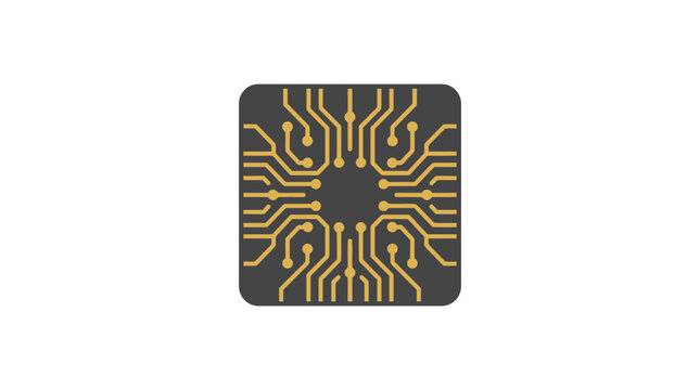 Abstract Golden Technology Circuit Board Icon for Processor and Data Network