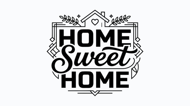 Home Sweet Home typography with house icon and decorative elements