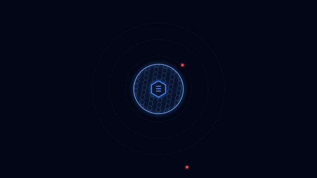 A glowing hexagonal core pulsates within a circular digital portal that emits rhythmic light waves representing advanced communication protocols for artificial intelligence network