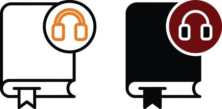Audiobook icon with book and headphones vector design element listening vector audiobook