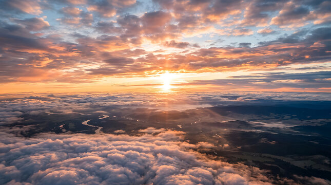 Beautiful Mountain Sunset with Cloudscape and Dramatic Sky