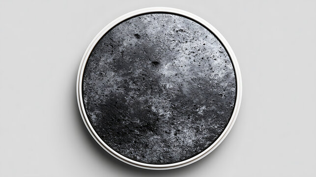 Rough concrete circle with white rim casting shadow isolated on gray