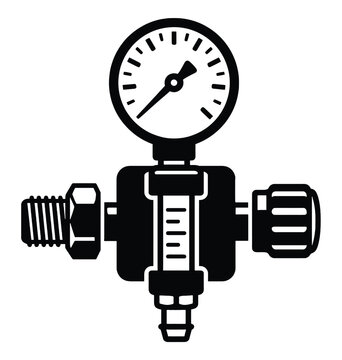 Black and white icon of a gas pressure regulator with a gauge