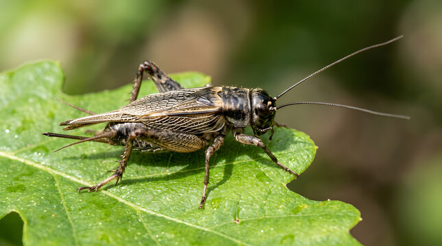 Close-Up of Grasshopper on Leaf in Natural Environment