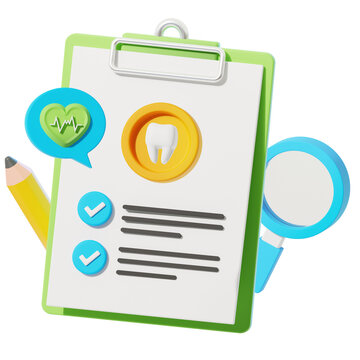 Dental Health Examination Clipboard with Tooth 3D Illustration