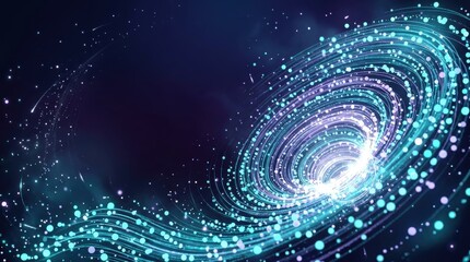 Fototapeta premium Abstract cosmic vortex of glowing blue and purple particles swirling in deep space
