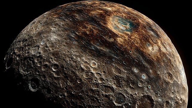 Close up view of cratered surface on Mercury displaying detailed geological features and impact basins.