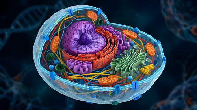 Detailed 3D Illustration of a Eukaryotic Cell with Organelles