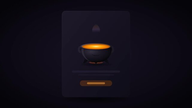 Halloween spooky icon featuring glowing magic potion inside cauldron on dark background