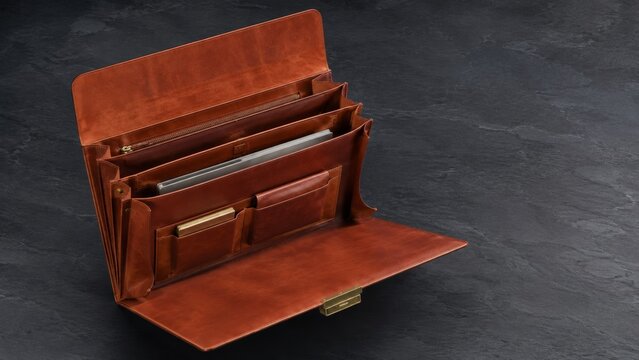 Open Leather Folio Briefcase Accordion Interior Background