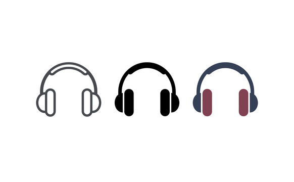 Headphones icon vector set for audio design and media interface projects