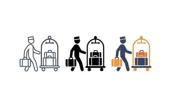 Hotel bellhop and luggage cart icons set vector illustration design