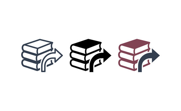 Books with forward arrows icon set representing export and sharing data