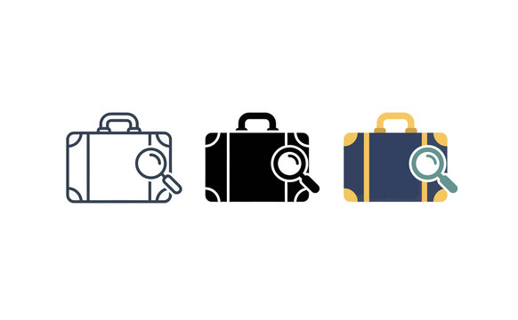 Luggage search vector icon set for travel and lost property concepts