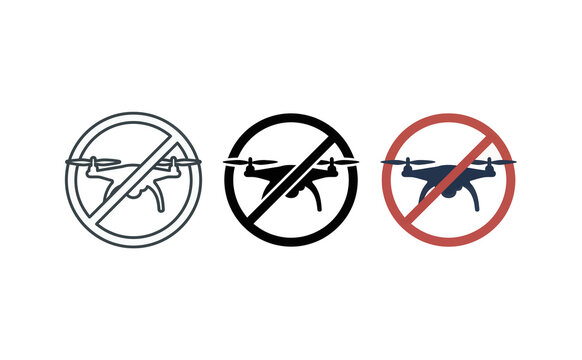 No drone zone sign vector icons set isolated on a white background