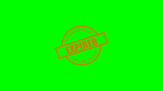 Motion graphic of an orange EXPIRED rubber stamp slamming onto the screen, isolated on a green background.