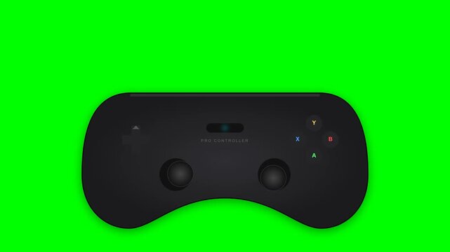 Wireless Console Gamepad Controller Seamless Looping Animation with Procedural Button Clicks on Chroma Key Green Screen Background