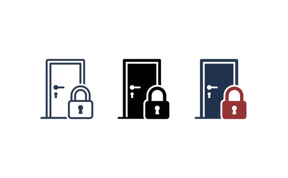 Locked door icon set vector illustration with padlocks and outlines symbol