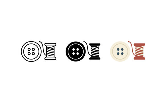 Sewing buttons and spool of thread vector icons set isolated on white