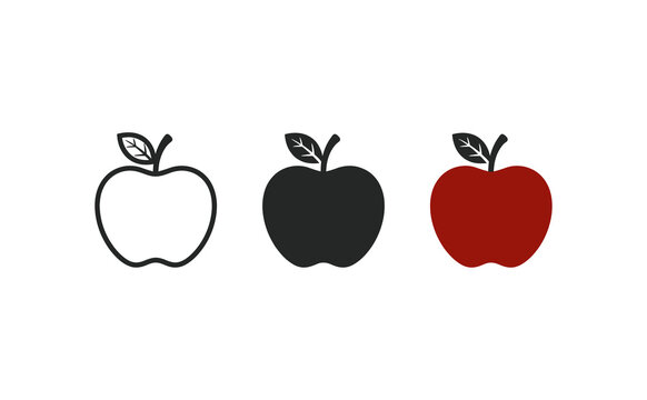 Apple vector icon set featuring outline solid and red fruit graphics design