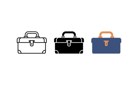 Toolbox vector icon set in outline, solid, and flat colorful styles
