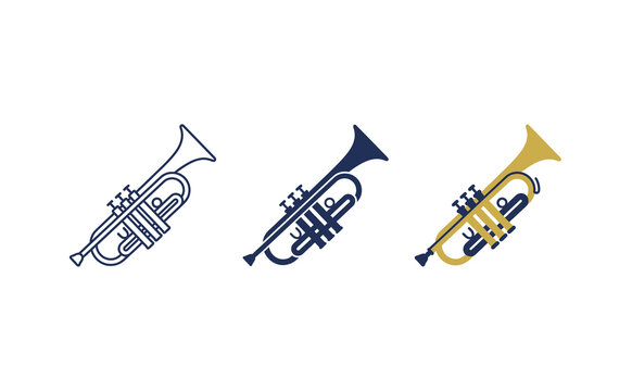 Trumpet vector icon set isolated on white background music instruments