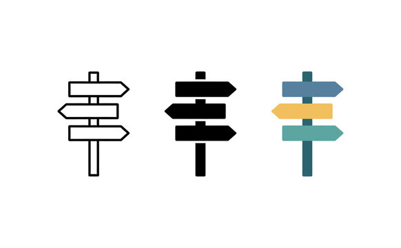 Directional signpost icon vector set with multiple styles and colors