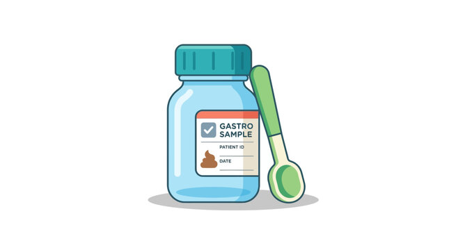 Medical Gastro Sample Jar with Spoon, Isolated Transparent Background