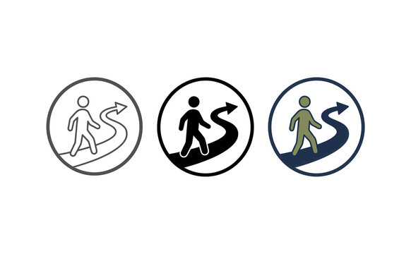 Direction vector icon set showing walking path with forward arrow symbol