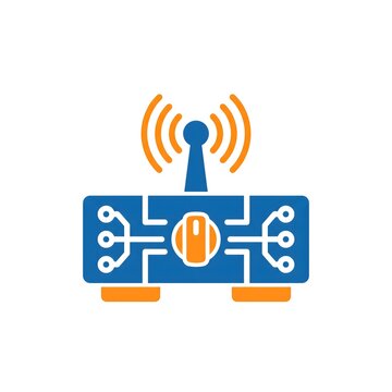 Flat vector icon of a wireless router with network connectivity symbols.