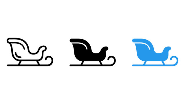 Set of santa claus sleigh icons in outline, solid, and colored styles