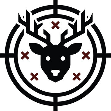 Deer head silhouette inside crosshair target with red x marks vector icon