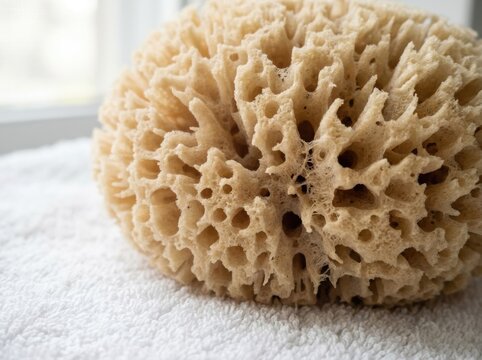 Macro detail of complex porous structure on an organic sea sponge for luxury bathroom spa wellness