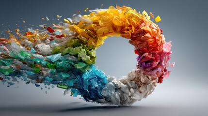 Obraz premium Abstract Colorful Recycled Plastic Waste Forming an Infinity Circle Symbol for Sustainability Concept