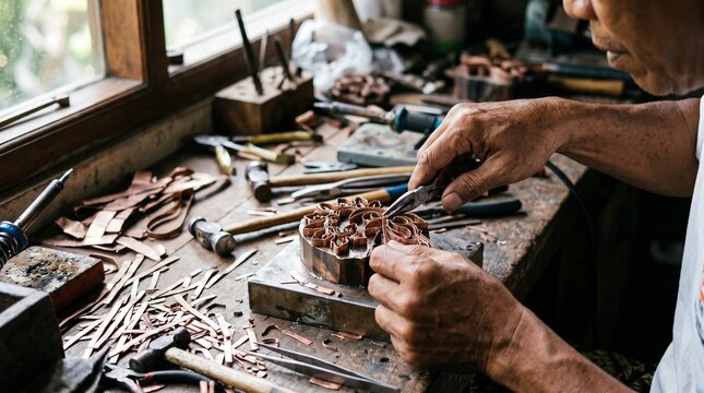 Traditional Indonesian Batik Cap Copper Stamp Making Craftsmanship